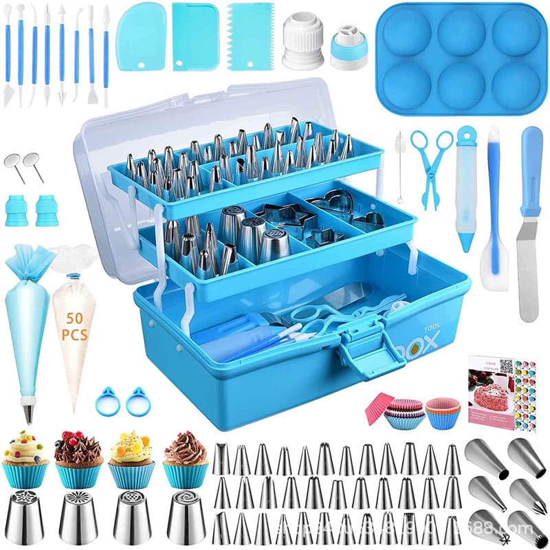 236-Piece Fondant Cake Decorating Tool Set - Piping Nozzles, Piping Bags, Spatulas, Scrapers, Cake Molds, Baking Tools Complete Set