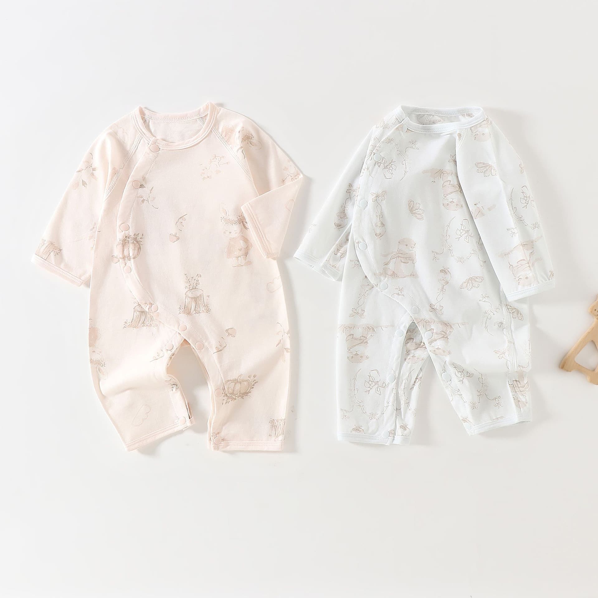 2026 Summer New Style Maillard Cotton Newborn Baby Seamless Romper Long-Sleeve Pink Yellow for Boys
