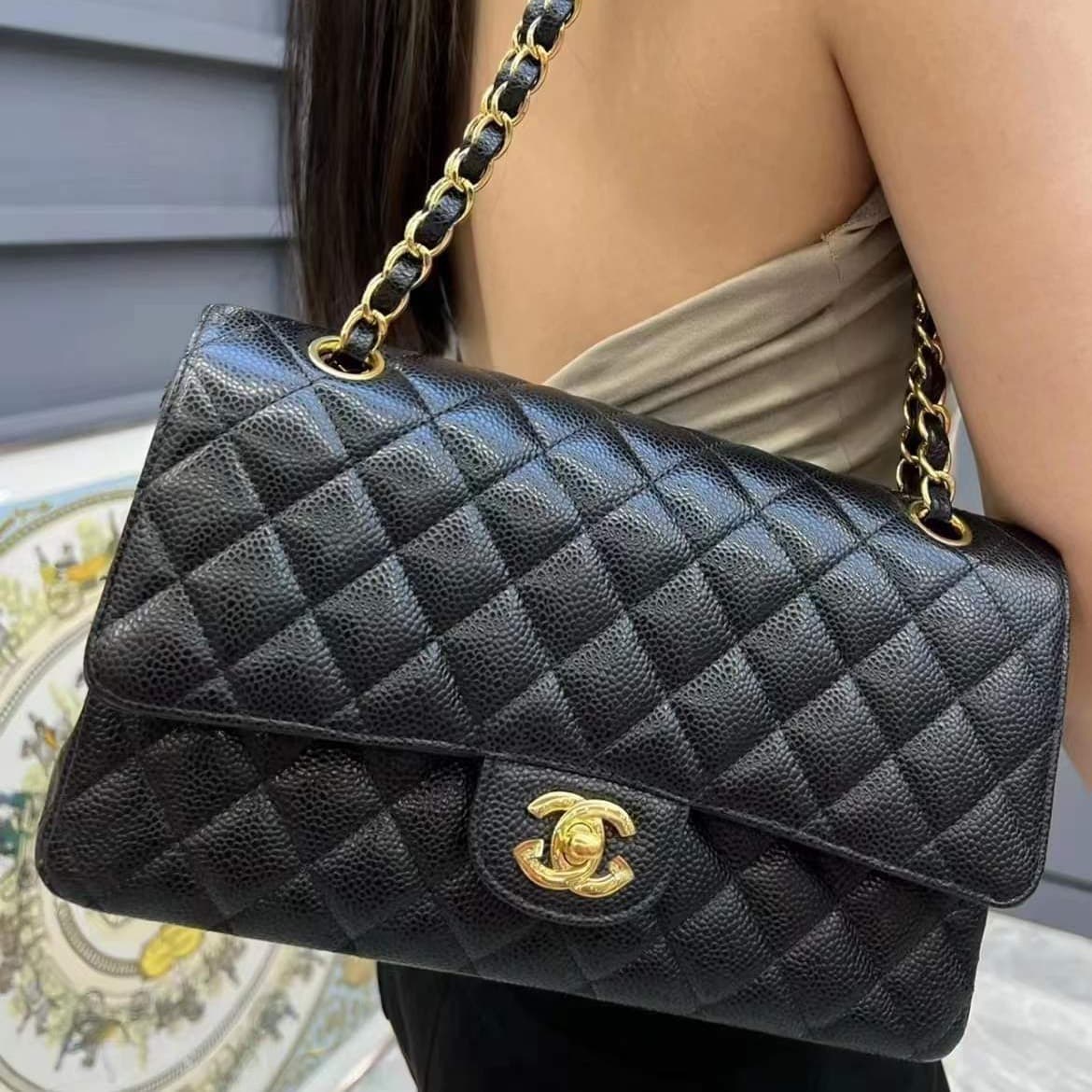 Source Small Fragrance Style CF Women's Bag Caviar Cowhide Diamond Lattice Hot Mom Bag Classic Shoulder Chain Crossbody Bag Light Luxury