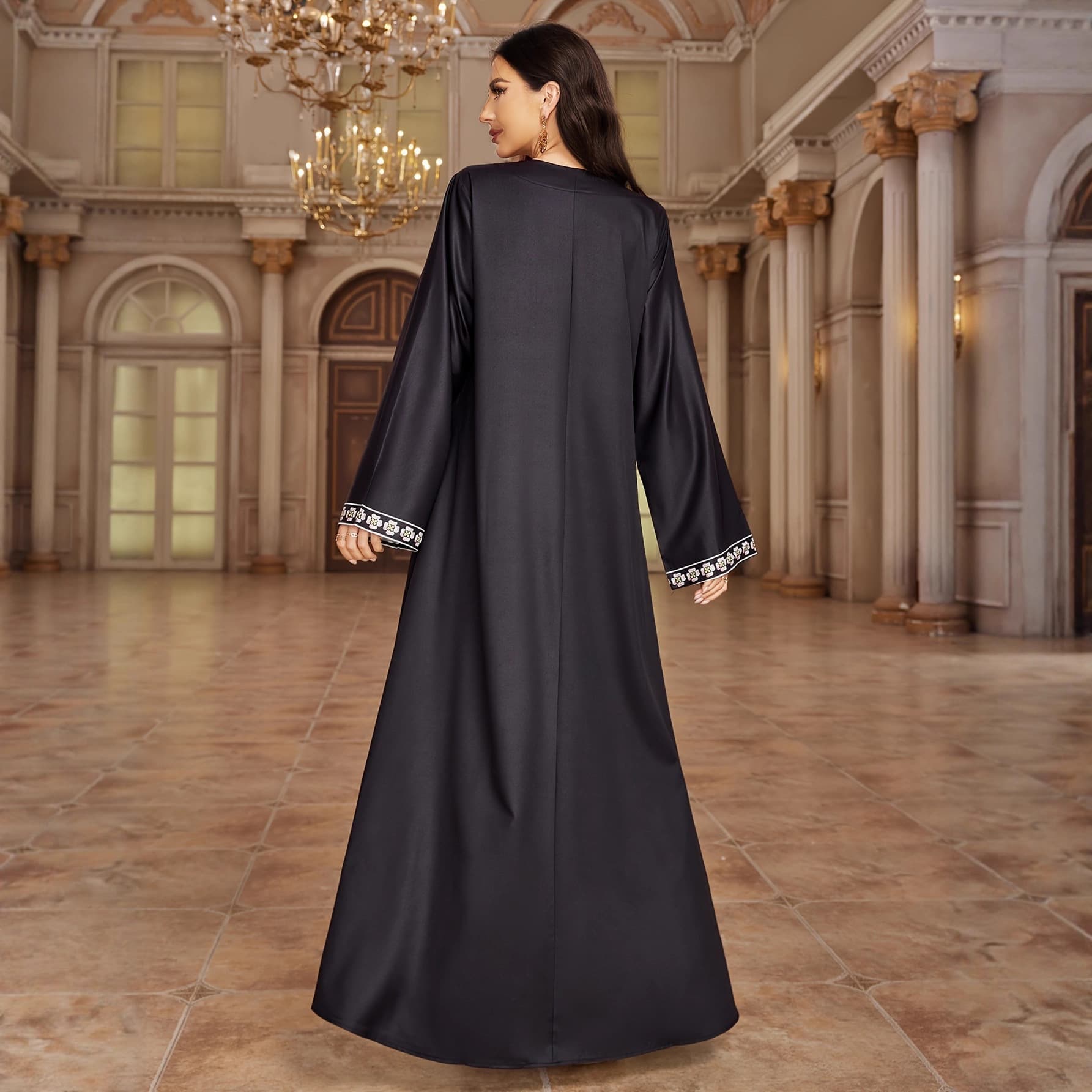 Amazon Hot Selling Abaya Dresses Ethnic Style Geometric Pattern Print Dress