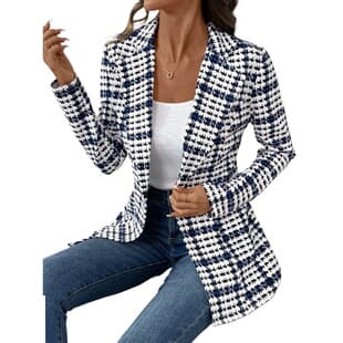 2026 New Houndstooth Blazer Women Slim Fit Long Sleeve Jacket Fashionable Commuter Style for Amazon Export