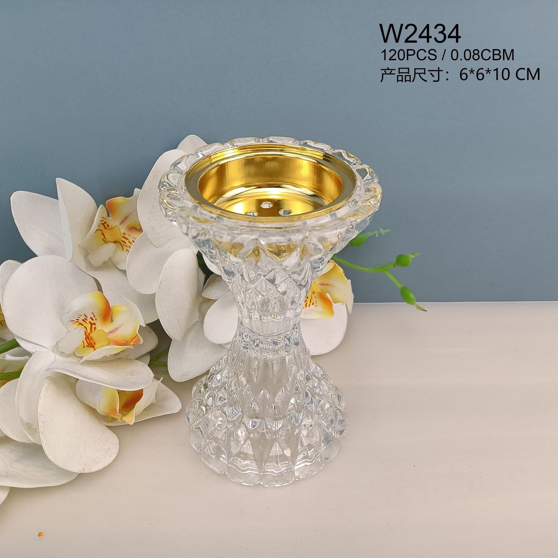 Crystal Pattern Glass Stem Incense Burner Craft