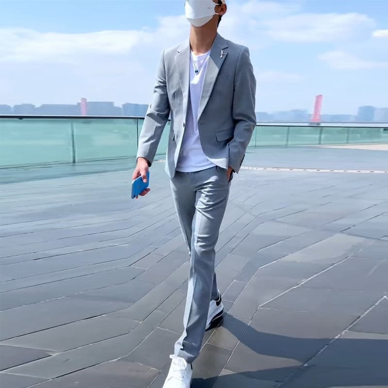 British style casual versatile men's two-piece suit, Korean style slim fit, groom's wedding attire, business trendy