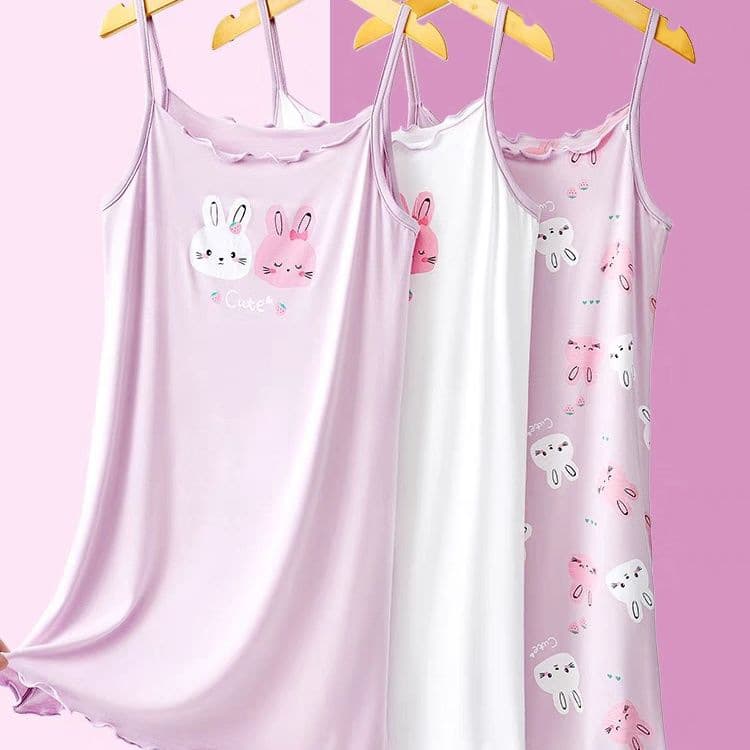 Girls' Sleeveless Sleep Dress Summer Children's Silk Vest Pajamas Lightweight Small/Medium Kids Baby Girl Loungewear Wholesale