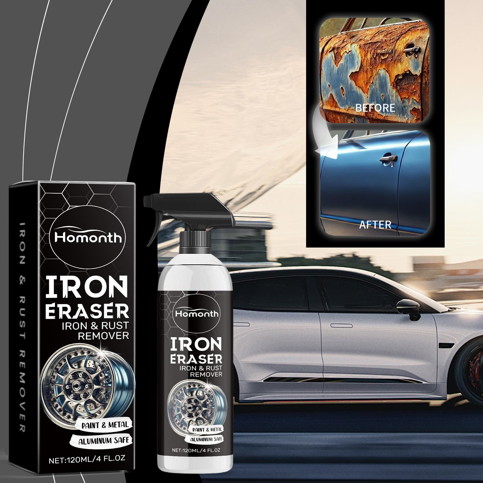 Car Rust Removal Cleaner, Car Cleaning and Decontamination Agent, Tire Rust Stain Remover