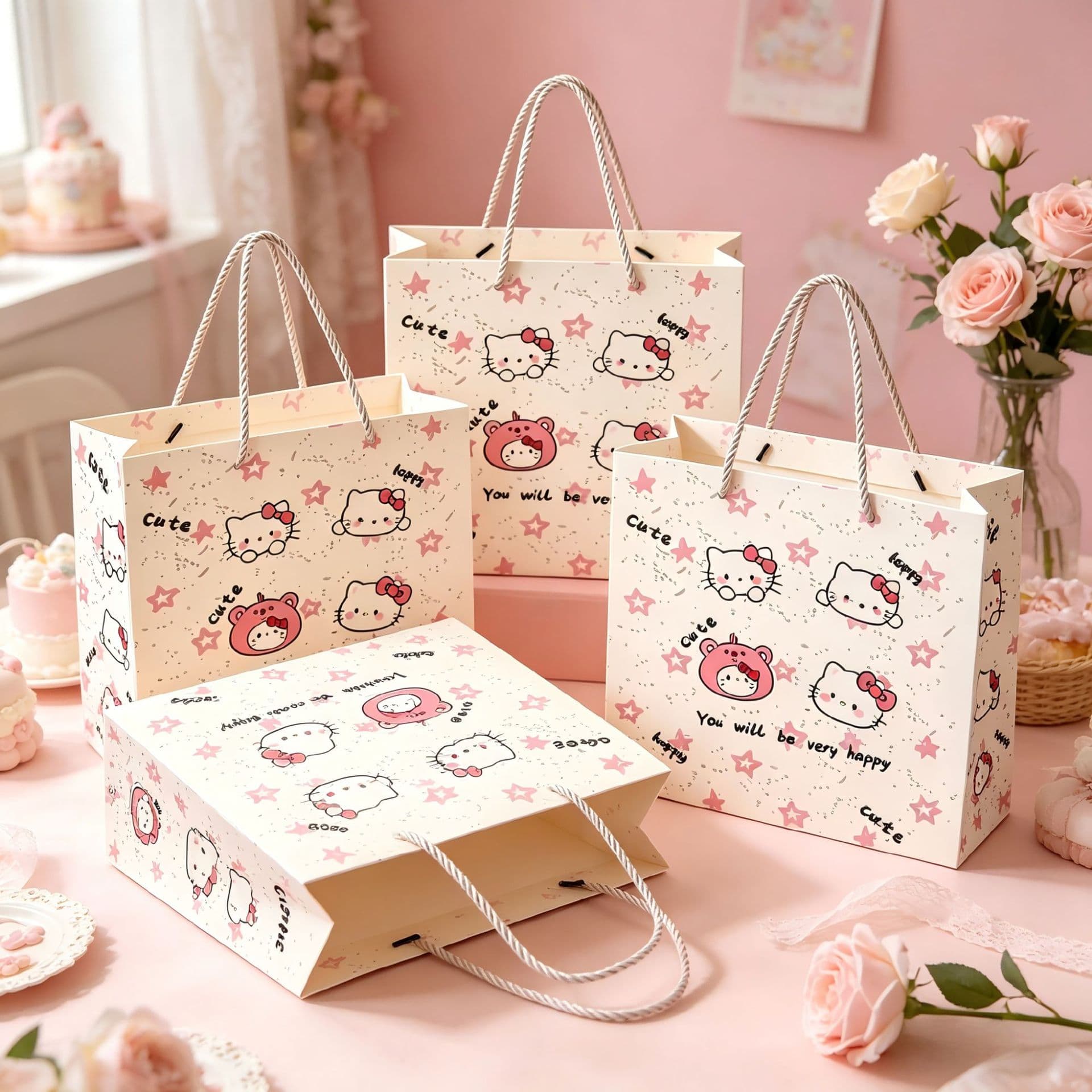 Hello Kitty Tote Bag White Card Gift Bag Kindergarten Gift Bag Children's Birthday Favor Tote Bag