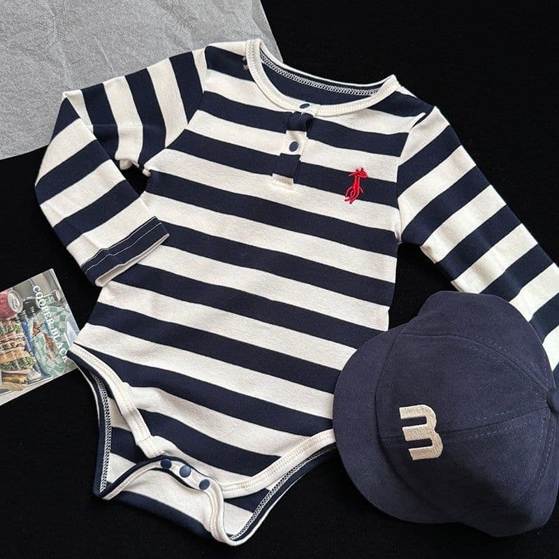 Korean baby clothes, spring baby jumpsuit, spring style, versatile, infant striped long-sleeved jumpsuit, spring