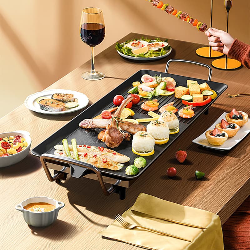 Household electric barbecue grill, smokeless meat and skewer machine, Korean style electric grill pan, non-stick teppanyaki rack, multi-functional fish grill.