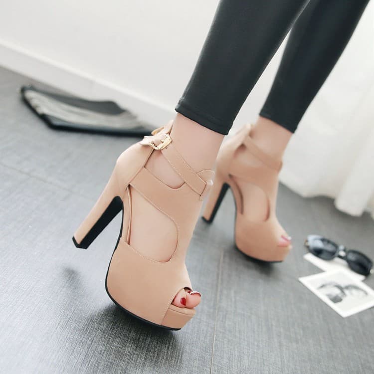 Women's Roman Sandals with Fish Mouth Design, Chunky Heel, High Heel, Platform, Zipper Closure [European-American Style] Chunky Heel Sandals