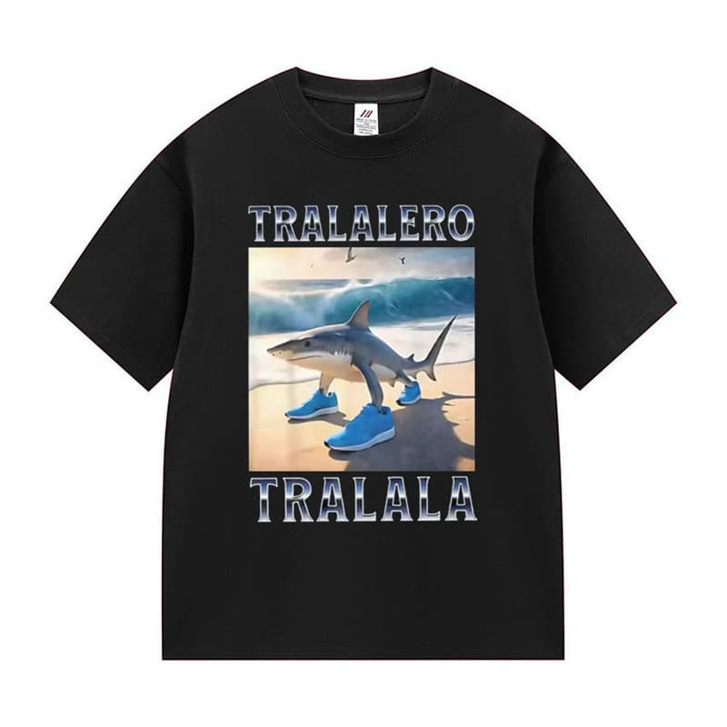 Tralalero Tralala Funny Shark Meme Graphic T-Shirts Men's Breathable T-Shirts Striped Pattern Comfortable Polyester