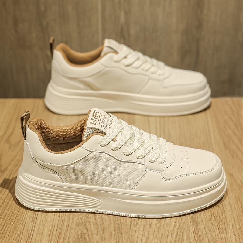 White Men's Casual Sneakers Spring New Arrival Breathable Low-Top Thick Sole Fashion Versatile Skate Shoes for Men Heightening Trendy Style