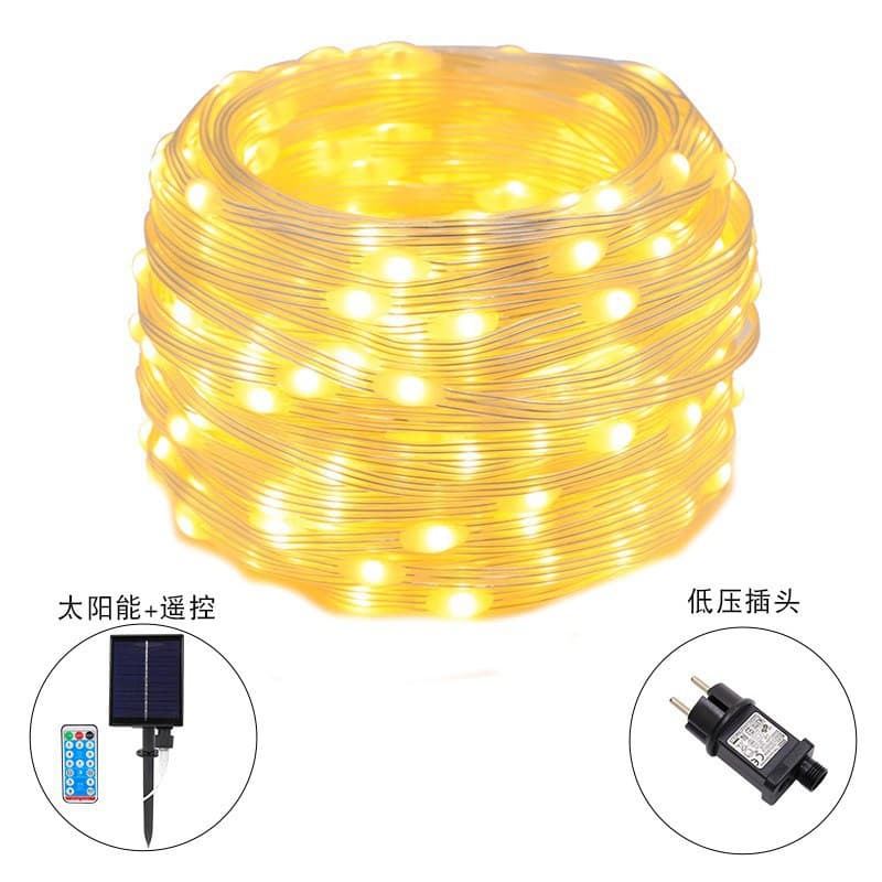 New Cross-Border Outdoor Solar Waterproof Skinny Wire String Lights High-Brightness LED Lights for Courtyard Tent Christmas Decoration