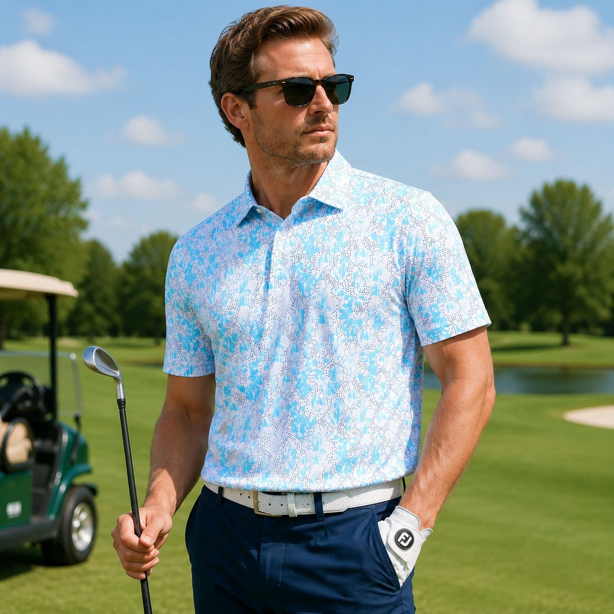 In Stock Cross-Border High-Quality Men's Golf Polo Shirt Printed Casual Short Sleeve Performance Breathable Quick-Dry Sportswear