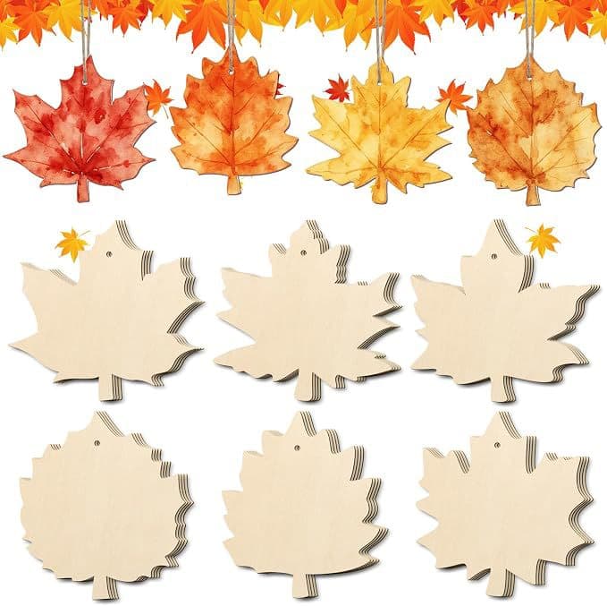 Blank Wooden Pumpkin Maple Leaf Wood Slice DIY Hand-Painted Graffiti Autumn Hanging Decoration Thanksgiving Harvest Festival Pumpkin Hanging Decoration