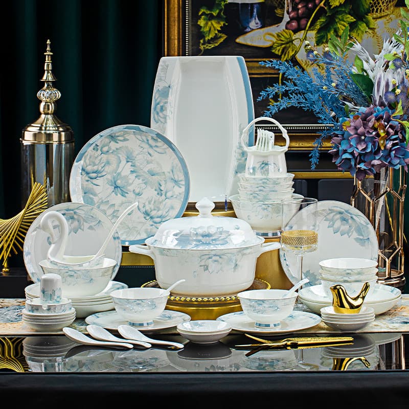 Jingdezhen Bone China Dinnerware Set High-Quality Ceramic Bowls Plates Dishes Home Chinese Style Bowl Plate Chopsticks Complete Gift Set
