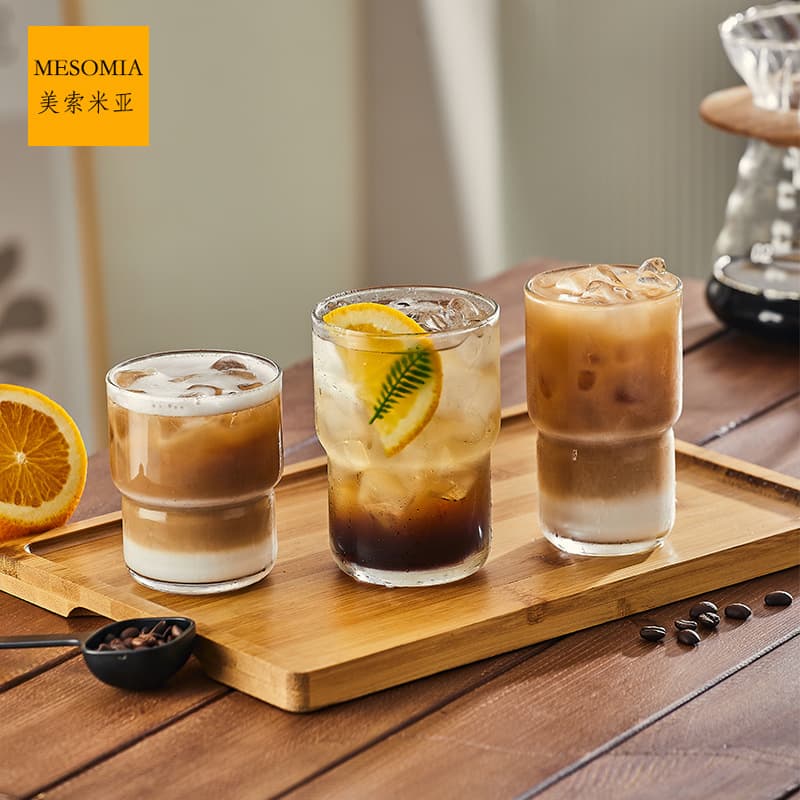 Stacked Coffee Cup Tempered Glass Cup High Color Value Fruit Juice Cup Cold and Heat Resistant Household Water Cup Can Add LOGO