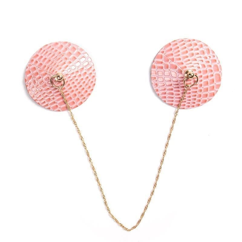 Pink Small Grids Round PU Alloy Chain Nipple Patch Sexy and Fun Accessories Invisible Traceless Breast Patch P05