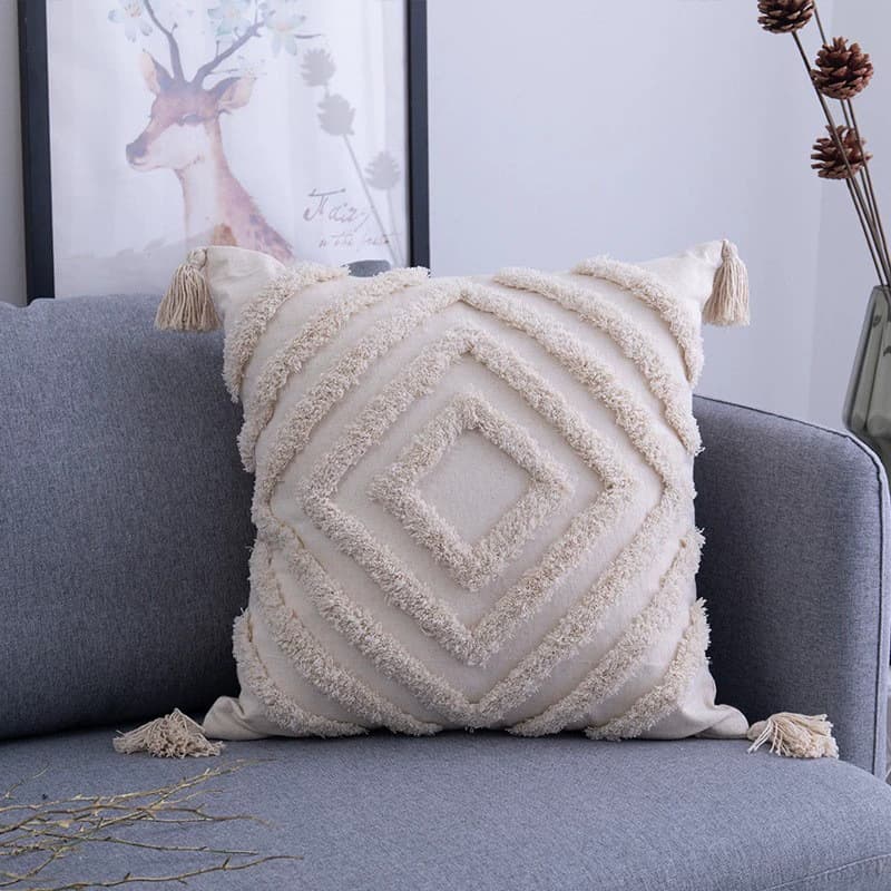 Bohemian Series Throw Pillow - Luxury Pure Cotton Woven Tassel, Sofa Bed Head Cushion, Bedroom Decorative Pillow Cover