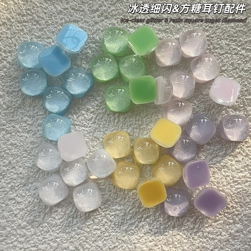 Resin Sugar Cube Nail Art Charms Mixed Jelly Ultra Fine Glitter Colorful Flat Bottom DIY Ear Studs Wearable Nail Accessories
