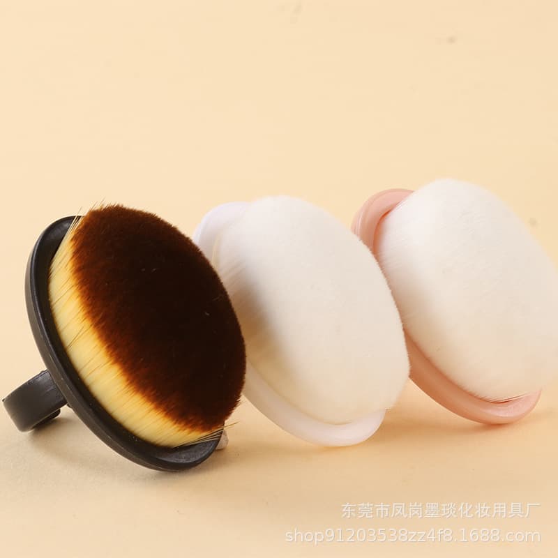 Ring-style nail prep dust brush for cuticle area with fine soft bristles, finger-mounted nail dusting tool