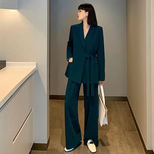 1231 Spring New Plus Size Women's Slimming Two-Piece Set, Fashionable Age-Reducing Wide-Leg Pants Suit