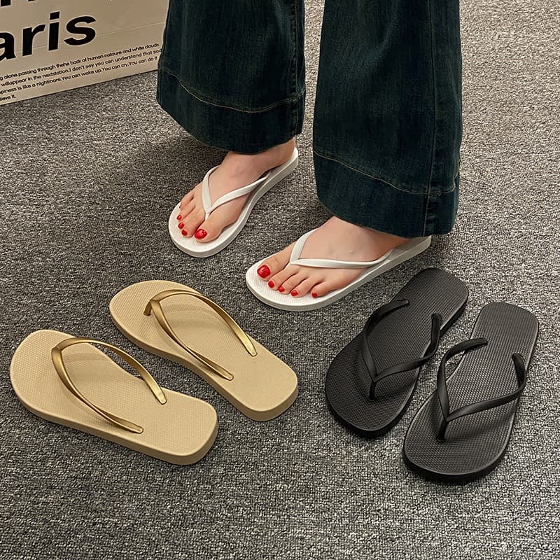 Women's Flip-Flops, New Summer Outdoor Wear, Soft Sole, Non-Slip, Solid Color, Couple's Outdoor Sandals, Beach Shoes