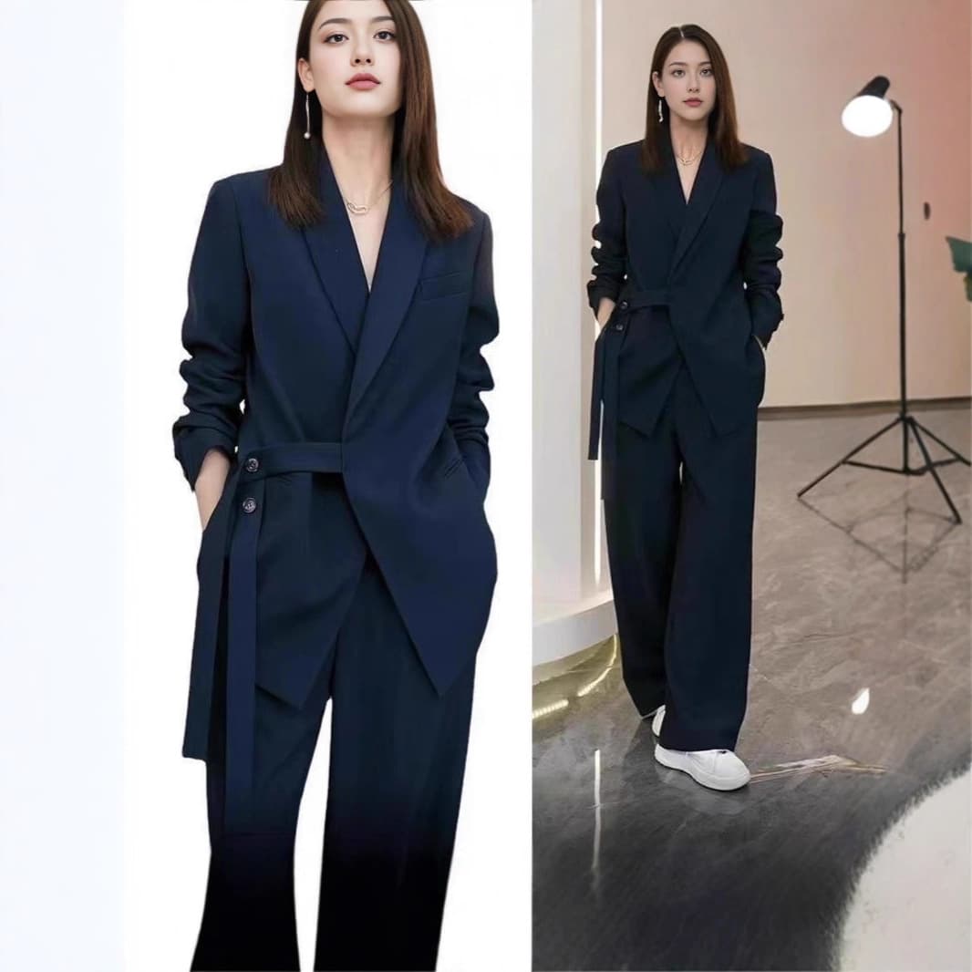 Fashionable Loose Wide Leg Pants Set Women's Plus Size Spring Autumn Anti-Aging Two-Piece Suit Polyester Commute Style