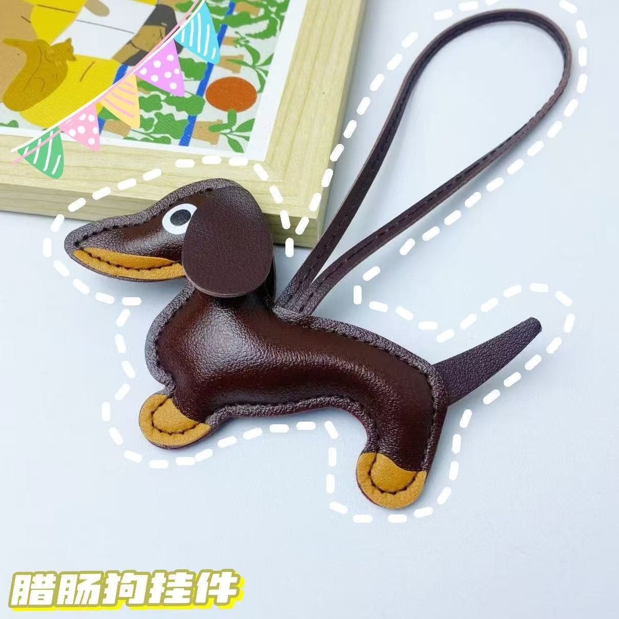 Cross-border dachshund dog pendant bag accessories cute retro brown key pendant creative lanyard miu bag hanging