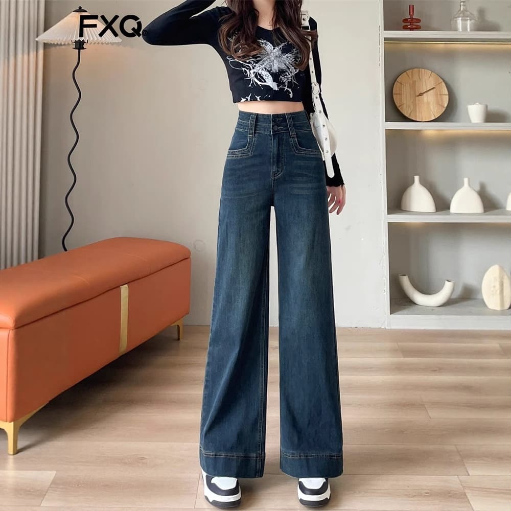 Retro Slim Wide-Leg Jeans for Women Summer Thin 2025 New Spring High-Waist Petite Straight-Leg Pants