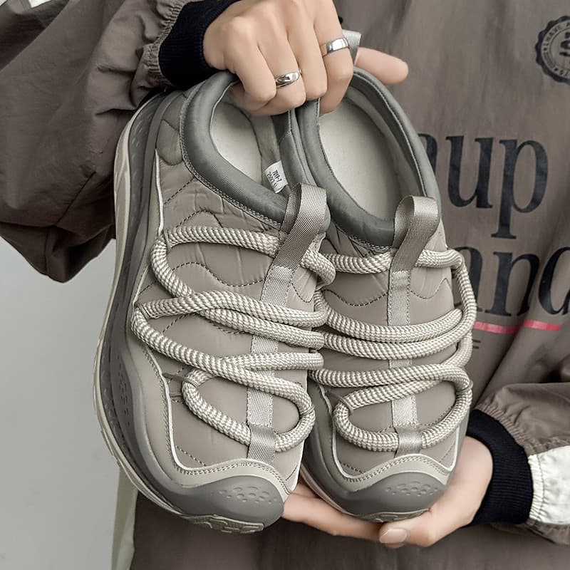 Outdoor Sports Comfort Fleece-Lined Low-Top Anti-Slip Chunky Lace Slip-On Thick Sole Casual Shoes Warm Baotou Slippers Trendy