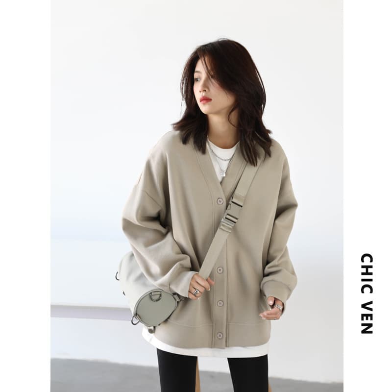 CHICVEN Infinite Migration Casual Versatile Loose-Fit V-Neck Medium-Length Cardigan Jacket Windbreaker Foldable Wear
