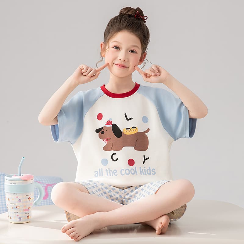 Melody Children's Pajamas Girls Cotton Spring Autumn Summer Short Sleeve Shorts Set Princess
