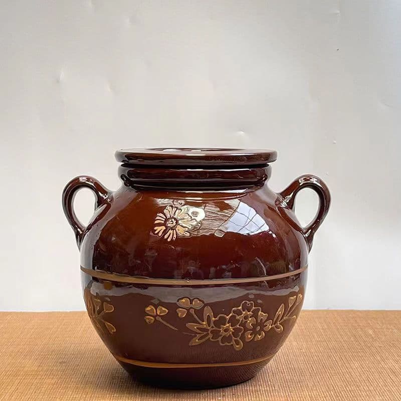 Lard Jar with Lid Cooking Storage Container Old-fashioned Household Ceramic Kitchen High-temperature Resistant Large Capacity Earthenware Oil Jar