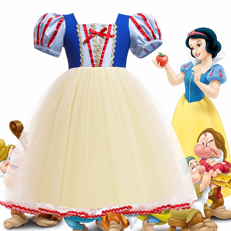 2022 Children's Snow White Dress Girls Little Girls Summer New Cotton Short Sleeve Puff Sleeve Dress