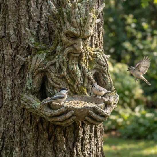 Tree-Integrated Bird Feeding Sculpture Garden Decoration