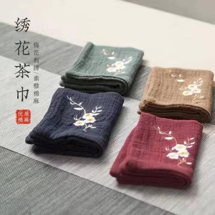 Tea Towels Tea Coasters Tea Set Accessories Cotton-Linen Double-Layer Embroidered Tea Tray Thickened Absorbent Chinese Style Independent Packaging Custom LOGO