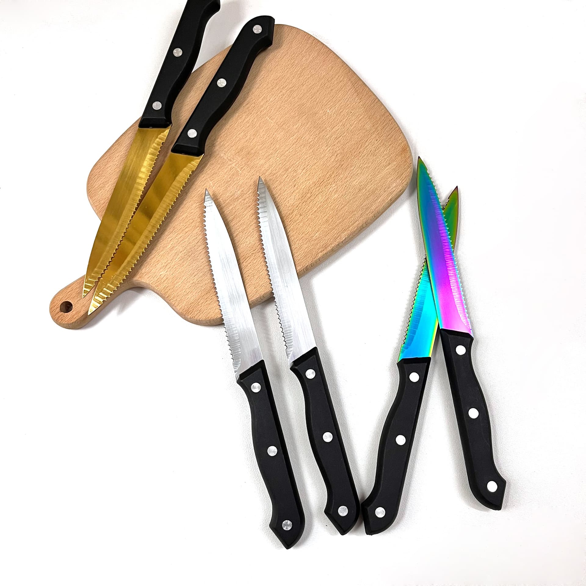 Factory Stock Stainless Steel Steak Knife 5-inch Pointed Aluminum Rivet PP Handle, Polished Steak Knife for Western Dining