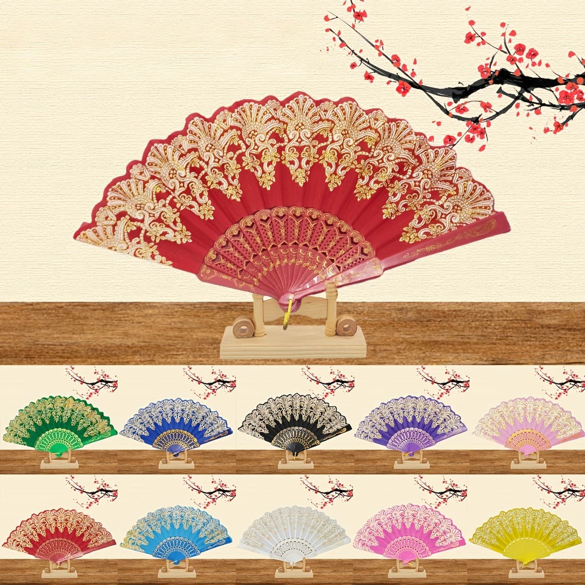 Elegant Vintage Floral Chinese Silk Fan - Foldable Hand Fan