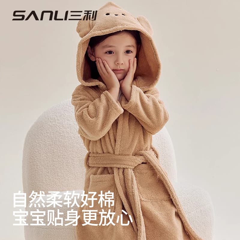 Sanli Kids Bathrobe Boys Girls Absorbent Thick Autumn Winter Cartoon Towel Fabric Sleepwear