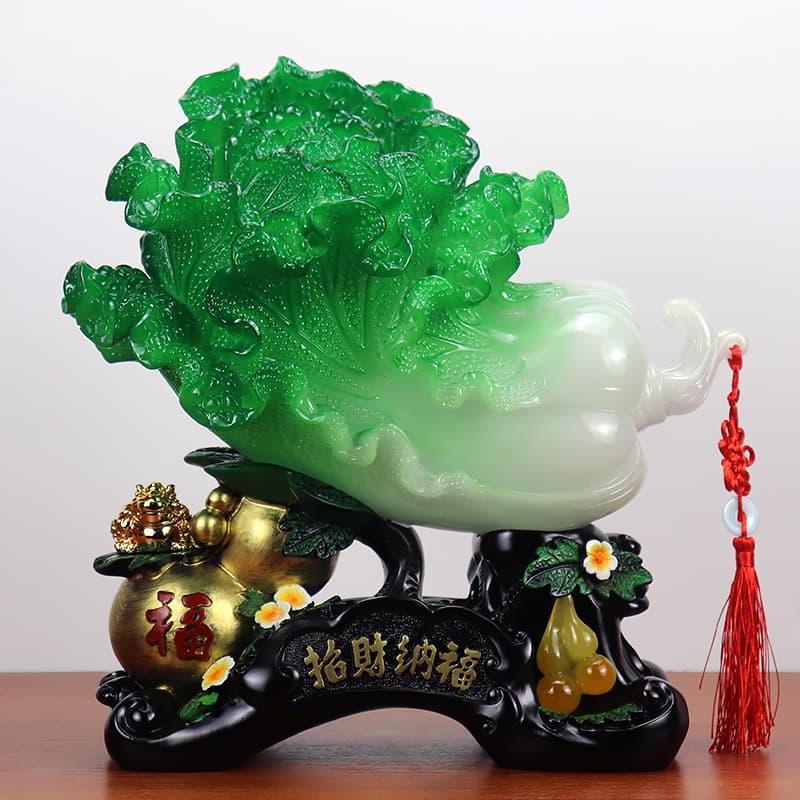 Jade Cabbage Ornament for Attracting Wealth and Blessings, Home Living Room, Bar, or Entrance Decoration, Housewarming or Opening Craft Wholesale