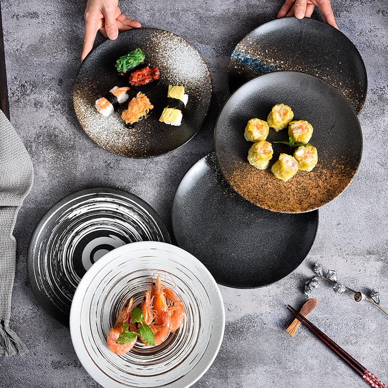 Retro Japanese Style Ceramic Plate Pasta Dish Western Dinner Plate Flat Plate Steak Oven Safe Dinnerware Home Use