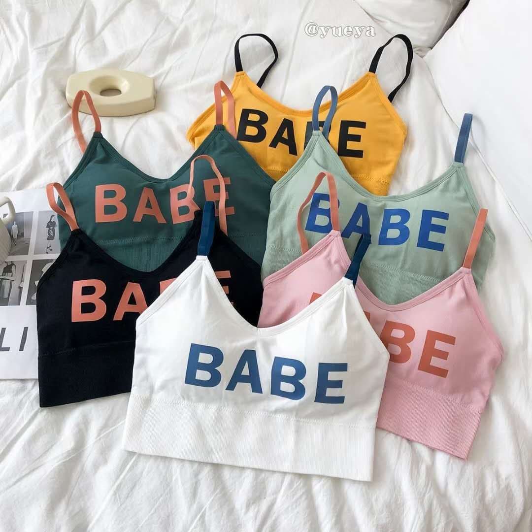 Trendy BABE Letter Contrast Color Camisole with Built-in Pads, U-Back Racerback Top for Women