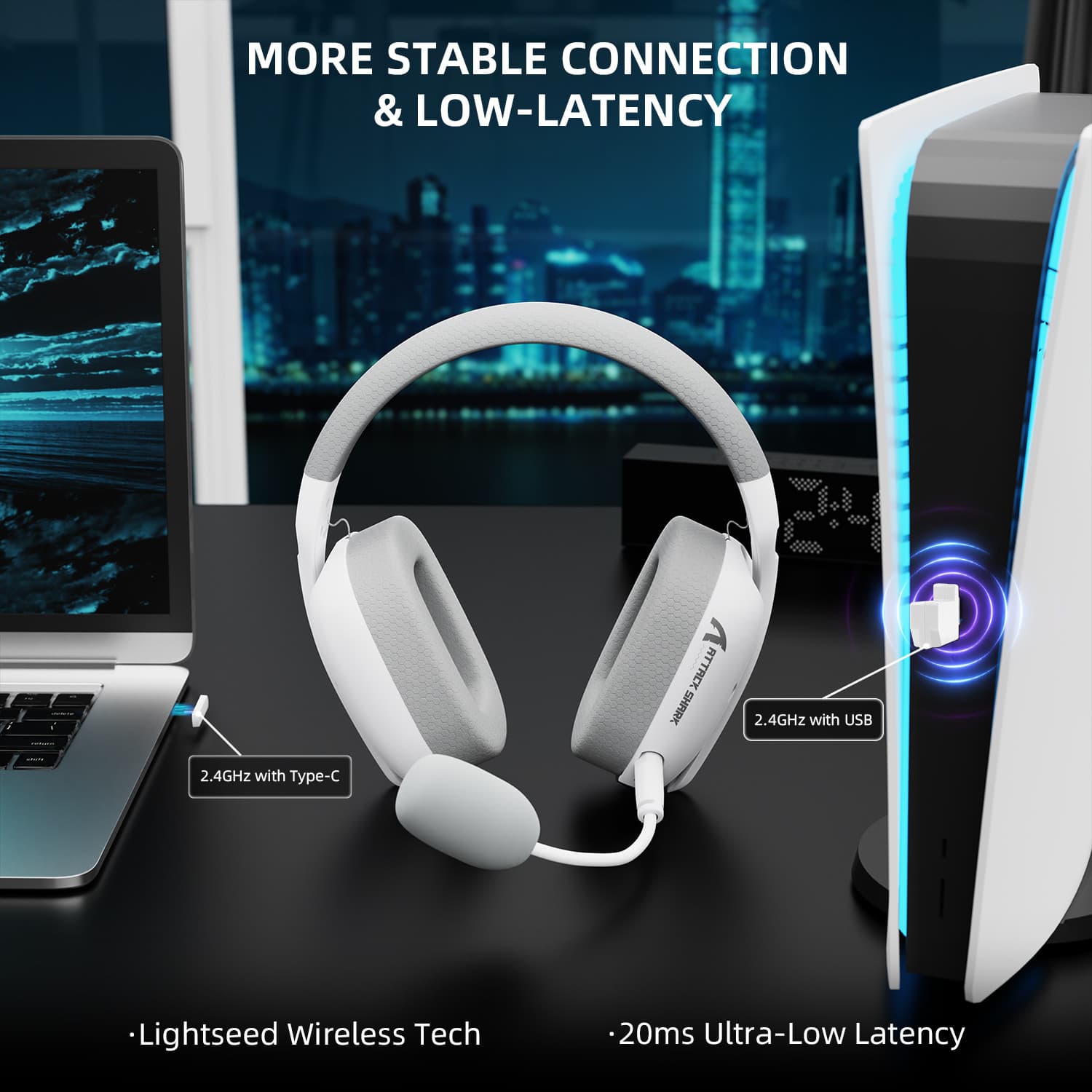 Attack Shark L80PRO Wireless Bluetooth 2.4G Three-Mode Wired Lightweight Over-Ear Gaming Headset with Microphone