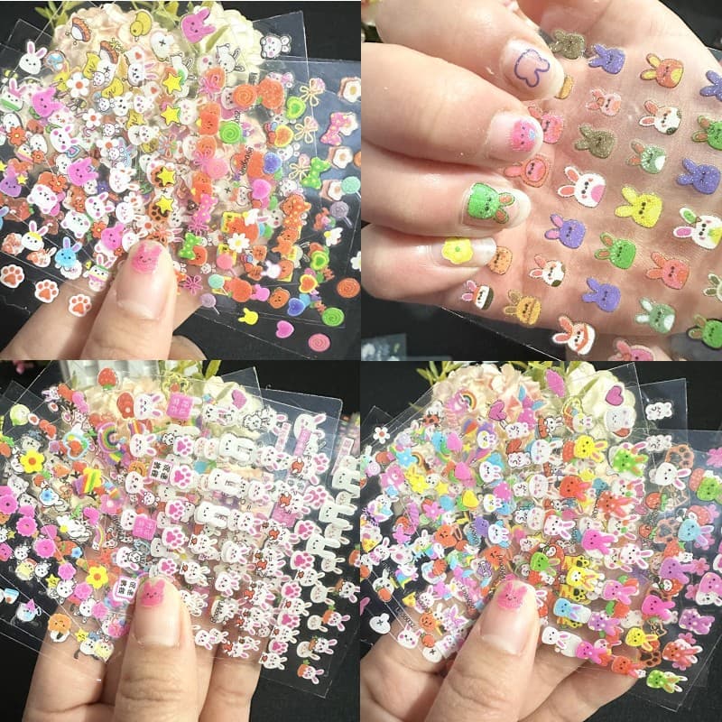 Adorable Cartoon Nail Stickers for Kids Baby Waterproof Rabbit Design Nail Art Decorations Toy for Children