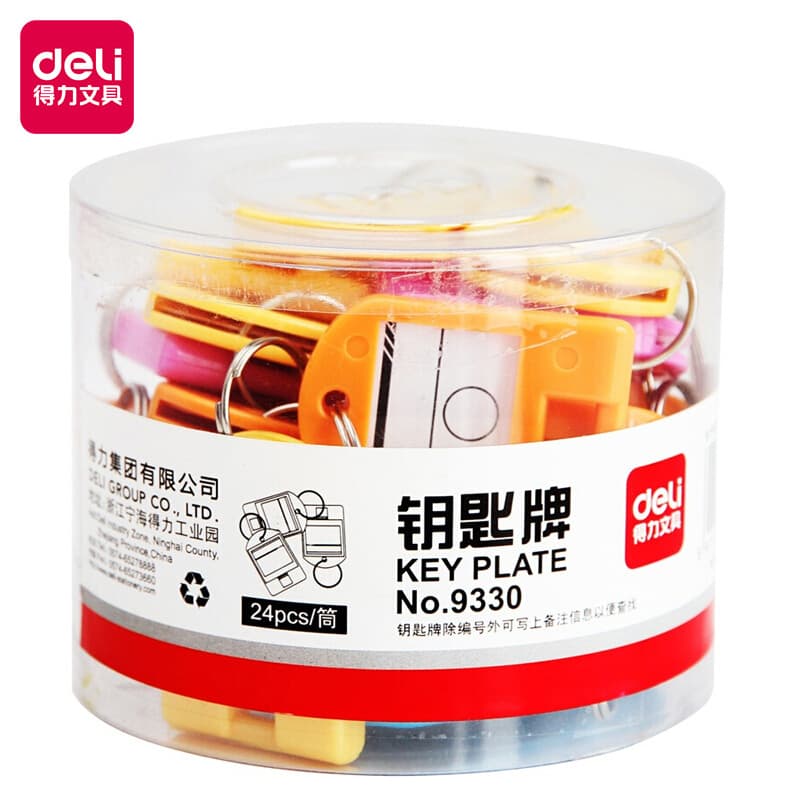 Deli Key Tag 9330 Mixed Color Tube Key Tray (24 pcs/tube) Color Classification Management Keychain Wholesale