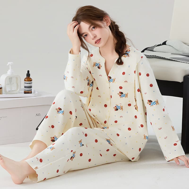 Xinjiang Cotton Maternity Pajamas for Women, Spring Autumn Winter Pure Cotton Long Sleeve, Postpartum Nursing Feeding Homewear Set