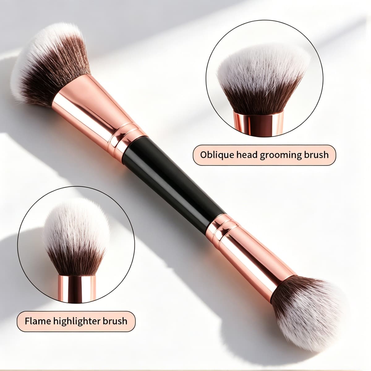 Single double-headed makeup brush black gold blush brush round head brush beauty tools factory