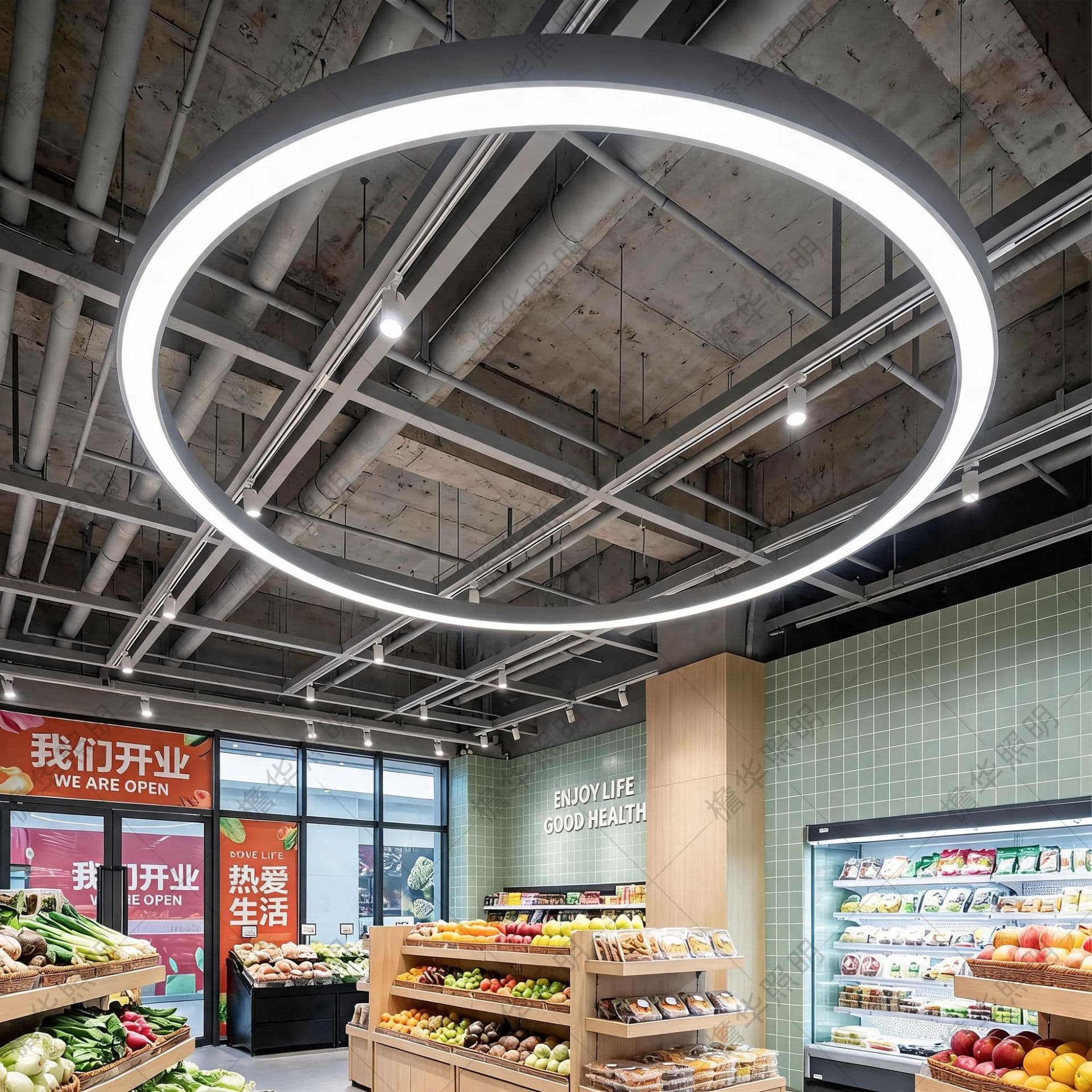 LED Ring Office Chandelier Shopping Mall Supermarket Internet Cafe Gym Industrial Hanging Wire Splicing Shaped Lamps