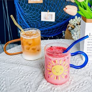 Ins Style Summer Fresh Simple Printed Small Flared Glass Cup, Coffee Cup, Water Cup, Juice Cup, Cold Brew Milk Cup