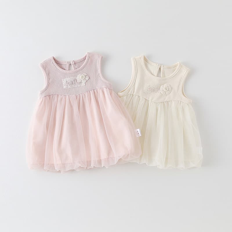 Summer new baby girl sleeveless dress, thin and breathable girl's patchwork mesh skirt, infant clothes, category a